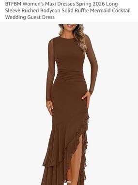Women's Brown Ruffle Mermaid Maxi Dress -